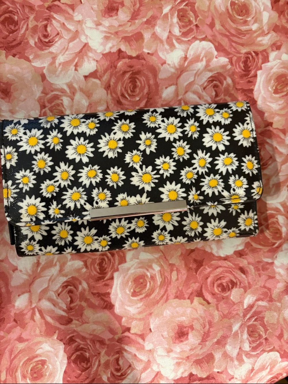 Floral Daisy Black Clutch Wallet - Women Bags